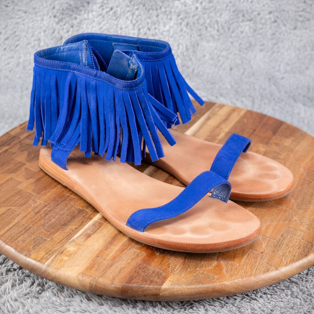 Kate Spade Sunset Suede Blue Flat Fringe Sandals | Women's 9 M